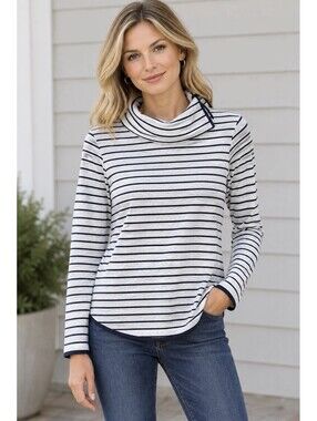 T by Talbots Petite Tunic Top Striped Cowl Neck Long Sleeve Casual Pullover Sz P
